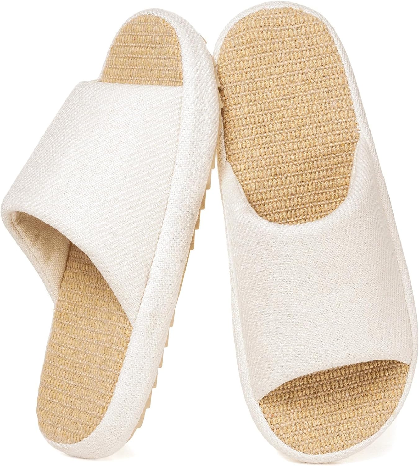 Zapatillas de Estar en Casa Mujer Pantuflas de Lino Antideslizantes Planas Espuma de Memoria Suave Cuatro Estaciones Slippers