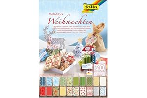 folia 47249 – Bloc de diseño de Navidad, 270 g/m², Aprox. 24 x 34 cm, 20 Hojas Surtidas en 20 diseños Diferentes, para Manualidades y diseño Creativo de Tarjetas, Ventanas y para álbumes de Recortes