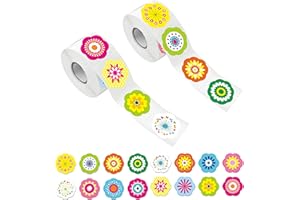 HEBAYY 600 PCS Adorable Flower Stickers in 16 Designs with Perforated Line Expanded Version (Each Measures 1.5" in Diameter)
