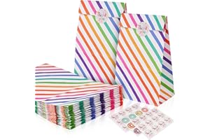 Flintronic 18 Stück Papiertüten, Geschenktüten Kindergeburtstage mit Aufkleber, 24 cm * 13 cm * 8 cm Candy Tüten zum Mitgebsel Kindergeburtstag Mädchen, Giveaways, Hochzeit