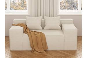 PurrJoys, divano a 2 posti, in scatola, con 2 cuscini, in tessuto, per soggiorno, camera degli ospiti, camera da letto, ufficio, divano in lino resistente ai graffi, non richiede montaggio, beige