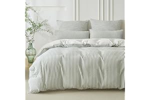 ‎SOULFUL SOULFUL Bettwäsche 200x200 Baumwolle Gestreift, Jacquard Gewaschene Baumwolle Boho Bettwäsche-Sets Premium-Qualität Öko-Tex 100 Zertifiziert-Salbei Grün