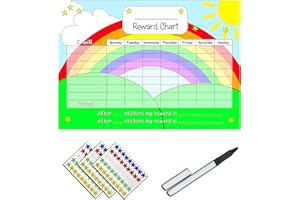kids2learn Boys Girls Rainbow Behaviour Reward Chart, Star Stickers & Pen
