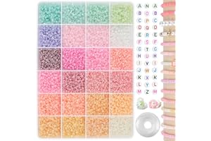 RUBY Perlen zum Auffädeln Kit, 8000+ Stück 3mm, 24 Farben Glasperlen für DIY Armbänder, Kleine Perlen, Rocailles, Bastelperlen, Schmuckperlen