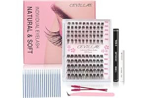 ‎CEVILLAE Wimpern Extensions, Cevillae 100Pcs Einzelne Wimpern Extensions Set Falsche Wimpern Natürlich DIY Wimpernverlängerung Kit mit 10-14mm Wimpernextension, Wimpernkleber, Entferner, Pinzette, Applikator