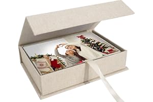 Hiwhy Photo Storage Box, 10 x 15 cm, Linen Photo Box, Memory Box for Storing Photos, Pictures, Certificates, Scrapbooking Accessories, Keepsakes and Jewellery, Beige