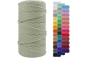 LEREATI Corde Macramé 5mm x 100m, Fil Macramé Corde Coton Naturelle, Grosse Ficelle Cordelette 5mm Cordon Macramé pour Macrame Mural, Porte Plante, Bricolage, Décoration Boho (Haricot Vert)