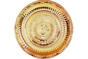 Home Genie 14.5 cm Copper Pooja Thali with Om Engraving | Traditional Prayer Plate for Temple, Decor, Festive Use, Gifting | Handmade Round Puja Thali with Sanskrit Design