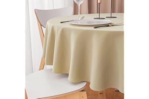 Yeahshion Tovaglia Rotonda Antimacchia Beige Φ120cm, Tovaglia in Poliestere Impermeabile con Piccolo Bordo Increspato per Tavolo, Sala da Pranzo, Ristorante