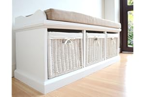 Tetbury White Storage Bench with Cushion. Quality hallway bench. VERY STURDY