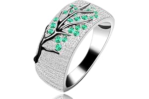 Uloveido Y524 Alliance en oxyde de zirconium vert pour femme avec branches noires et feuilles d'arbre vertes, N1/2 (54.4mm), Cristal, Zircone cubique