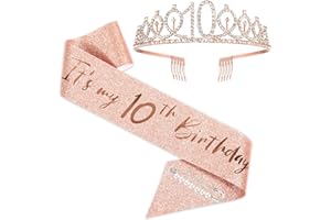 SZHUIHER 10 ° Compleanno Fascia e diadema, Fascia in Oro Rosa Compleanno Fascia 10 e favolosa Fascia e diadema per Ragazze, 10 ° Compleanno Regali per Buon Compleanno 10 ° Festa di Favore Forniture