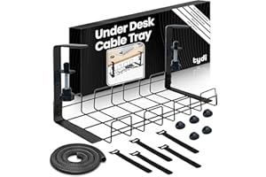 Tydi Cable Management Under Desk - 1x Trays, 40 cm Long Cable Tray Under Desk for Wire Management - Keep Desk Cable Tidy & Neat Looking - Under Desk Cable Management Tray - No Drill Easy Installation
