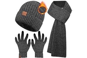 Ziwijity Schal Mütze und Touchscreen Handschuhe Set Für Herren Damen，Winter 3 In 1 Mütze Schal Handschuh Beanie Strickmütze Langer Schal Verdickte Und Weiche Wolle