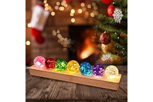 HIVEXAGON 7 Cracked Crystal Ball Decoration with LED Wooden Base Decoration Ornament 40mm Ice Cracked Luminous Crystal Ball Ornament,Best Choice for Gift Giving (Color)