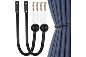 XxinXrongMetal Curtain Holdbacks, 2 Pcs Curtain Drapery Holdbacks, Curtain Tieback Hooks, Wall Mounted Window Curtain Holder Hooks, Drapery Holdbacks for Fixed Curtain or Hanging Items (black)
