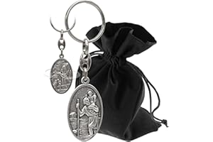 LUNEXUS Porte-clés Saint Christophe - 4 x 2,6 cm - Ange gardien au dos - Saint Christophe - Béni - patron automobiliste - Porte-bonheur pour voiture et moto - Cadeau pour les conducteurs fréquents,