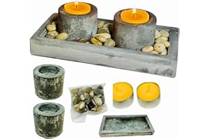 ESTHELAR SELECT Portavelas Jardín Zen de Cemento Pulido - Incluyen Velas Aromáticas de Miel – Boda, Comunión y Hogar – Centro de Mesa Decorativo Salón, Comedor, Baño, Terraza – Soporte Moderno Velas Yoga