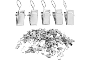VYZUTR 50 Stück Edelstahl Vorhang Clips Metall Hängenden Haken, Vorhang Clips mit Haken, Duschvorhanghaken Clips, Vorhänge-Clips, für Schlafzimmer, Badezimmer, Heimdekoration, Silber