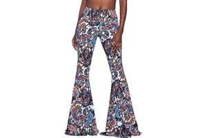 Nuofengkudu Mujer Pantalones Campana Hippie Estampados Largos Elastico Tiro Alto Pantalón Leggins Acampanados Pantalon Comodo Casual Fiesta Ropa