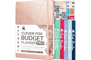 Clever Fox Budget Planner PRO - Organizador financiero + sobres para efectivo, diario mensual de finanzas, rastreador de gastos y libro de cuentas personal, sin fecha, 18 x 25,5 cm, oro rosa