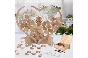 Arespark Libro de invitados de boda, juego de decoración de boda con corazón de madera, 100 corazones de madera, caja de almacenamiento, 2 marcadores, 2 barras de luz, regalo, decoración
