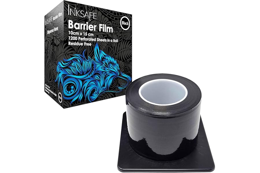 Inksafe Black Protective Adhesive Barrier Film Roll Dispenser, 10cm x 15cm, 1200 sheets/roll - Medical, Dental, Tattoo, Beauty