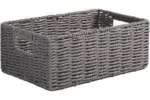 Wickerfield Handwoven Paper Rope Storage Basket for Home Office Storage Organization and Hamper Making (Grey, Medium)