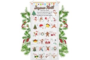 LIHIQIYA Calendrier de l'avent a Remplir 2025, Calendrier de l'avent Vide DIY, Calendrier de lavent Personnalisable avec 24 Poches Reutilisable, Compte à Rebours Décoration de Noël pour Murales, Fenêtre, Porte