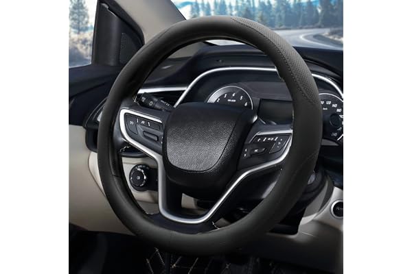 Pahajim Couvre Volant Voiture Souple Microfibre Cuir Protection Volant Respirant et Antidérapant Confortable Housse Volant Universelle 38CM pour Auto SUV-Ligne Noire