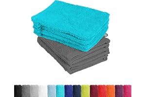 ‎BASATEX BaSaTex - 10er Pack Waschlappen Gesicht Set - Frottee Seiftücher mit Aufhängeschlaufe aus weicher Baumwolle in 15x21cm - Gästetücher Öko-Tex Made in Green Zertifiziert - Anthrazit & Türkis