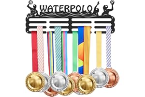 SUPERDANT Porta Medaglie Pallanuoto Espositore per Medaglie Display Hanger Rack per Giocatore di Pallanuoto Nero Robusto Metallo da Parete Medaglie Medaglia Hanger Premi Nastro 3 File 12 Ganci