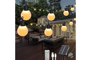 Litark Guirlande Solaire Extérieur avec 20 G40 Ampoules, 10M 100 LED Guirlande Lumineuse Solaire avec Télécommande, 8 Modes, Etanche, Décoration pour Jardin, Terrasse, Balcon (Blanc Chaud)