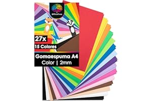 OfficeTree 27x Goma EVA A4 2mm - 15 Colores - Goma Espuma no Autoadhesivo - Goma Manualidades A4 per Hobby Creativo - Goma EVA Decorada - Manualidades con Foam