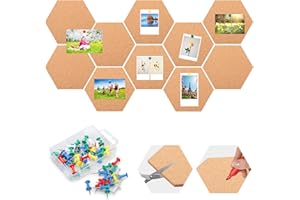 Nafafosa 10 Stück Pinnwand Kork Sechseckig Korkwand Pinnwand Selbstklebend mit 50 Pushpins Korkplatte Hexagon Pinwand Korktafel Cork Board für Foto Hängen Notizen Heimdekoration und Büro Deko