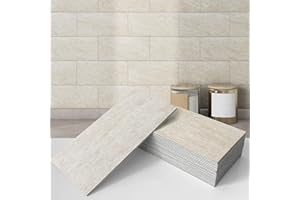 VAOVI Tile Stickers Kitchen Self Adhesive Wall Tiles,Large Stick on Bathroom Tiles 3D Peel and Stick Subway Marble Waterproof(20Tiles,Beige)