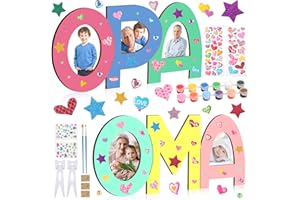 Nourdom OMA OPA Geschenk Enkel, 2 Stück Holzbuchstaben Bastelset Geschenke OPA and OMA Bilderrahmen Holzbuchstaben Personalisierte Foto mit Sticker, Pigment and Pinsel, geschenkideen für oma opa