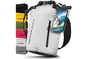 Nordlight Bolsa Estanca Impermeable + Funda para Móvil, Cierre Enrollable, Correa para Hombro | Drybag Mochila Impermeable Saco Estanco Bolsa de Transporte Náutica | Playa Sup - Blanco, 20 litros