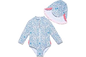 Mazuliso Baby Bambina UPF50+ Costume da Bagno Intero Maniche Lunga con Cerniera e Cappello