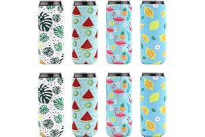 HILEYU 8pz Maniche Pieghevoli in Neoprene Maniche per lattine per bibite Lattine Maniche per tazza da caffè in neoprene Ananas Flamingo Limone palma Maniche per bevande birra Cooler per feste hawaiane alto