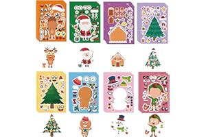 WIDISUN Christmas Make Your Own Stickers, 32 Sheets Christmas Make a Face Stickers, Kids Arts Crafts Xmas DIY Sticker for Christmas Holiday Winter DIY Crafts Party Favor