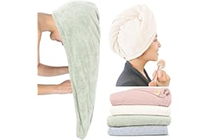 ROLSHOL Extra Large 4 Pack Microfiber Hair Towel Wrap for Women Super Absorbent & Quick Dry Hair Drying Towels with Button, Hair Turbans for Curly & Straight Hair - Anti-Frizz