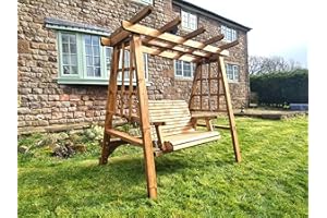 CHURNET VALLEY Wooden Garden Swing, Garden Swinging Hammock, 2 Seater Swing
