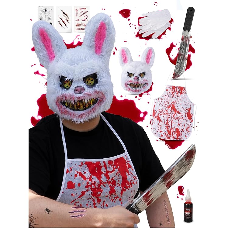 XLZJYIJ Halloween Metzger Kostüm – Mit Blutiger Schürze, Stirnbändern & Zombie-Tattoos, Für Damen & Herren