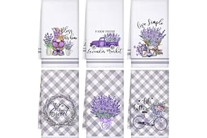 Boyiee Set Von 6 Lavendel Küchentücher - Saugfähige Geschirrtücher 24 x 16 Zoll - Lila Küchenhandtücher - Geschenke für Bauernhaus Küche Badezimmer