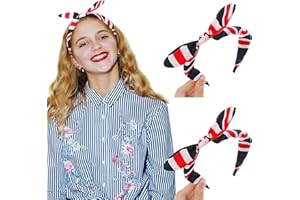 XINNUN 2 Pcs Union Flag Bowknot Head Band Union Flag Bow Girls Headbands Bunny Ears Union Flag Headband Blue White Red British Hairband for Women Girls Yoga Parade Cycling Outdoor Fitness Party