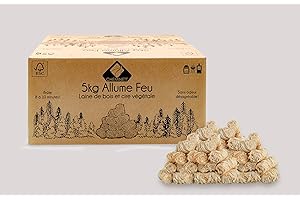 Cheminett - Laine de Bois - Allume Feu 100% Naturel - 5 kg, +/- 400 Pièces Taille XL - À Base de Cire Végétale Premium et de Bois Certifié FSC - Temps de Combustion 8 à 10 Min
