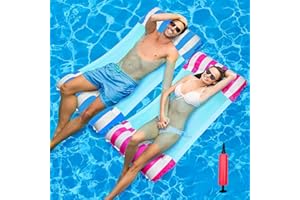 OUSINBY Pool Float Hammock 2 Pack,Inflatable Water Hammock Pool Bed Swimming Pool Hammock Floating Chair Bed with Infloator Pump for Swimming Pools Hot Tub Beach Summer (Blue+Pink)