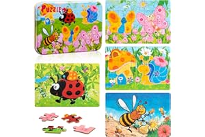 WISPLYE Puzzle de Madera Niños, Infantil Bloques de Rompecabezas de Animales Juguetes Montessori Juegos Educativos Preescolar de Aprendizaje Regalos para Niños Niñas 2 3 4 5 Años (Insecto)