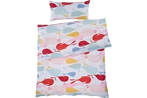 HANS NATUR Bio Kinderbettwäsche 100% Bio-Baumwolle (kbA) GOTS zertifiziert, Wale, 135 x 200 cm / 40 x 80 cm, Perkal-Stoff